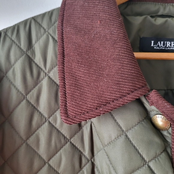 Ralph Lauren Olive Green With Brown Corduroy Long Quilted Jacket Size 2X - Picture 7 of 13